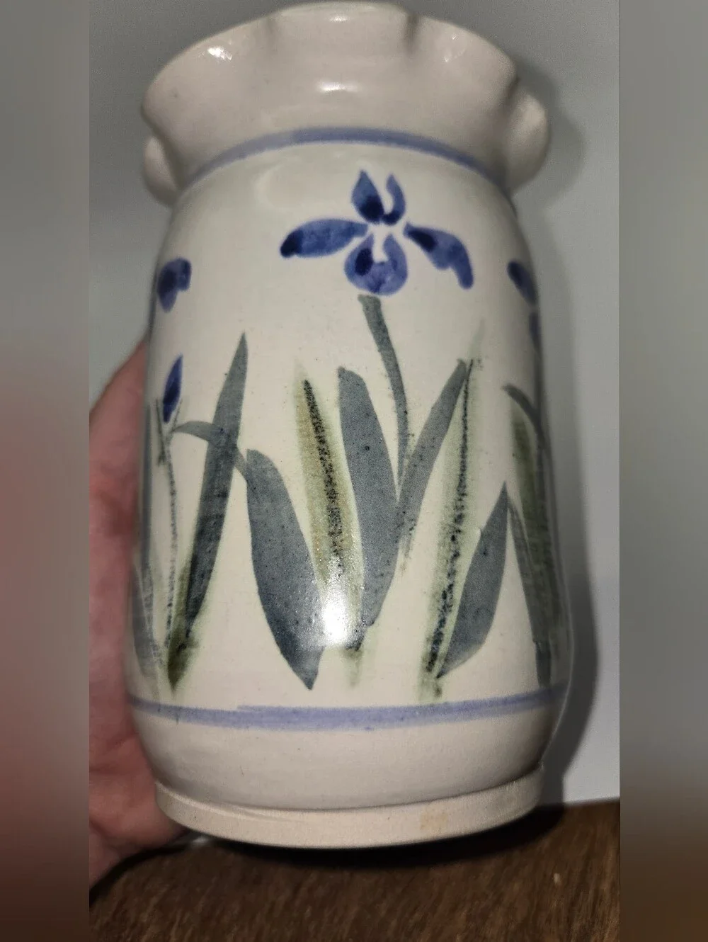 Vintage Kennedy Stoneware Pottery 1993 Blue Iris Utensil Holdr Or Vase